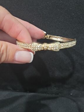 Gold Bow Pavé Crystal Bangle Bracelet